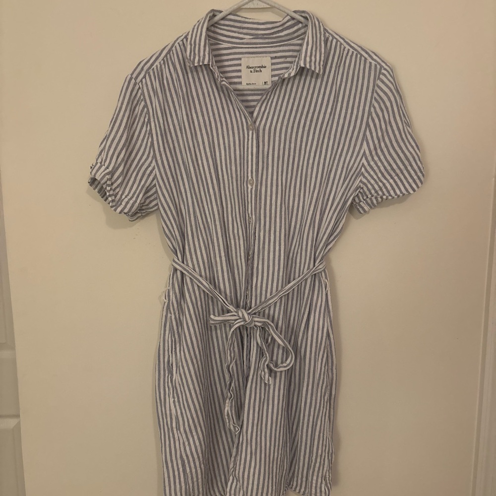 Abercrombie & Fitch Blue and White Striped Shirt Dress with Waist Tie
